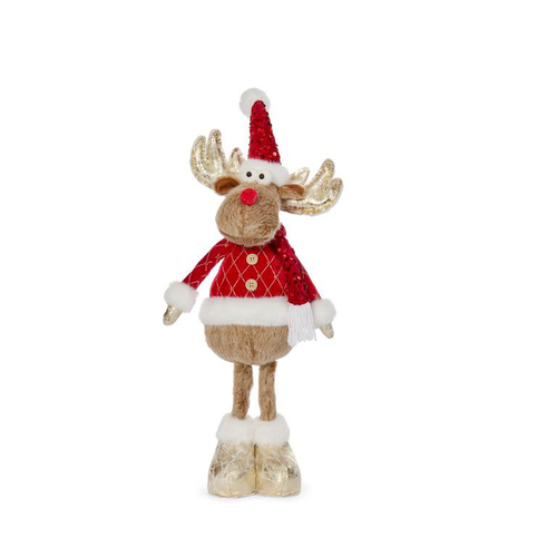 Visuel 1 du produit Cerf doré en habit de Père Noël beige et rouge Blitzen - 58 cm