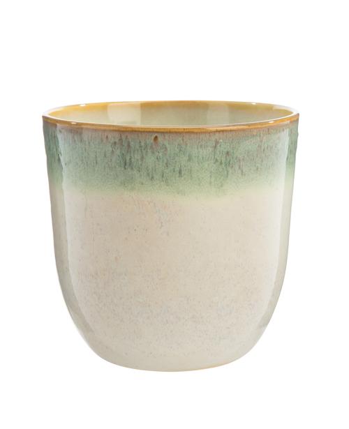 Visuel 1 du produit Cache-pot en céramique crème à bord vert Basalt - Ø 18,5 x H 17 cm