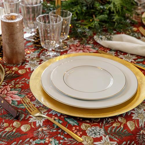 Visuel 3 du produit Nappe rouge en PE/coton à motifs roses, blancs et verts Poinsettia - 150 x 250 cm