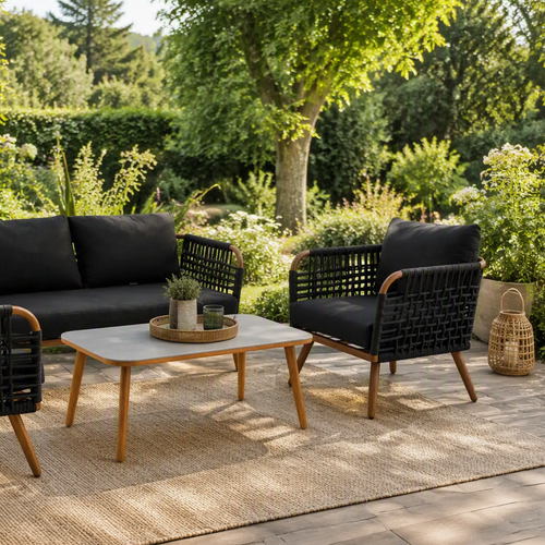 Visuel 3 du produit Salon de jardin en aluminium coloris noir Taormina - 4 éléments (canapé, table basse et deux fauteuils)