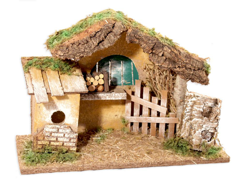 Visuel 1 du produit Crèche de Noël en bois et liège avec grange Santons Escoffier - 36 x 16 x 24 cm