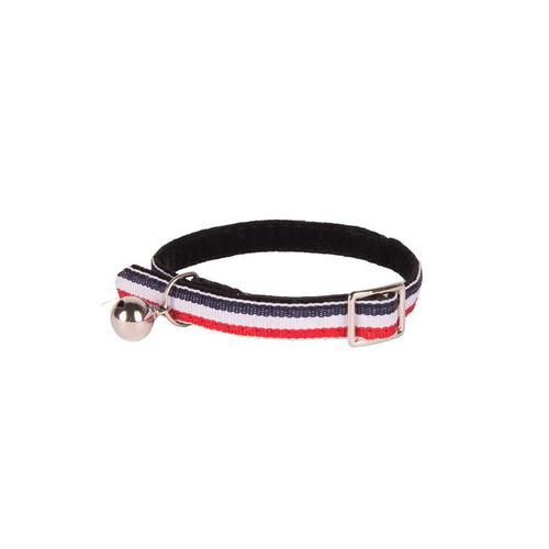 Visuel 1 du produit Collier pour chat en velours coloris bleu, blanc, rouge style rayure Wouapy - Taille unique