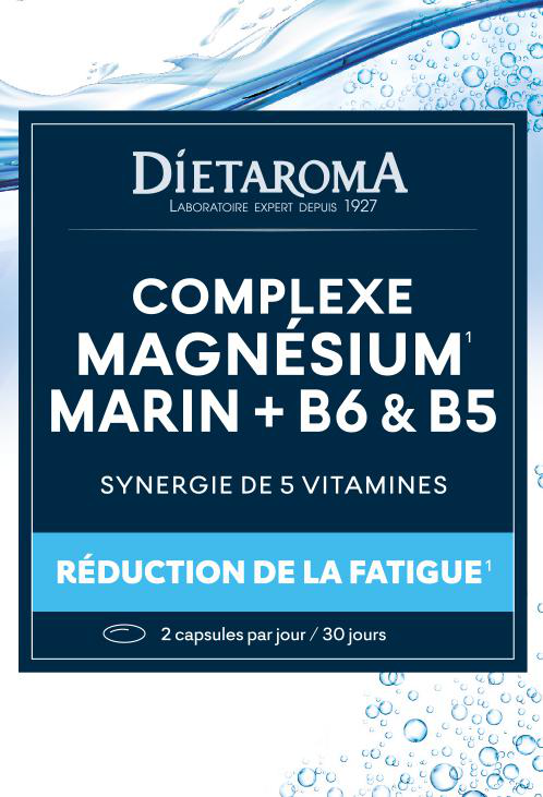 Visuel 1 du produit Complément alimentaire complexe magnésium marin + B6 et B5 réduction de la fatigue Dietaroma - 60 capsules