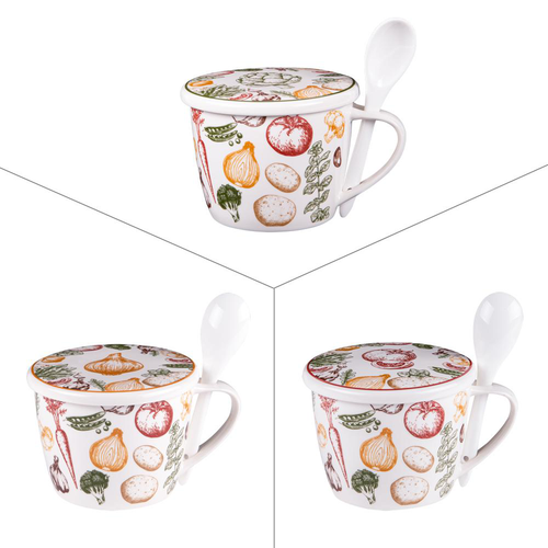 Visuel 1 du produit Bol à soupe en porcelaine avec couvercle et cuillère ANTAN 75 cl - Ø 13,5 cm