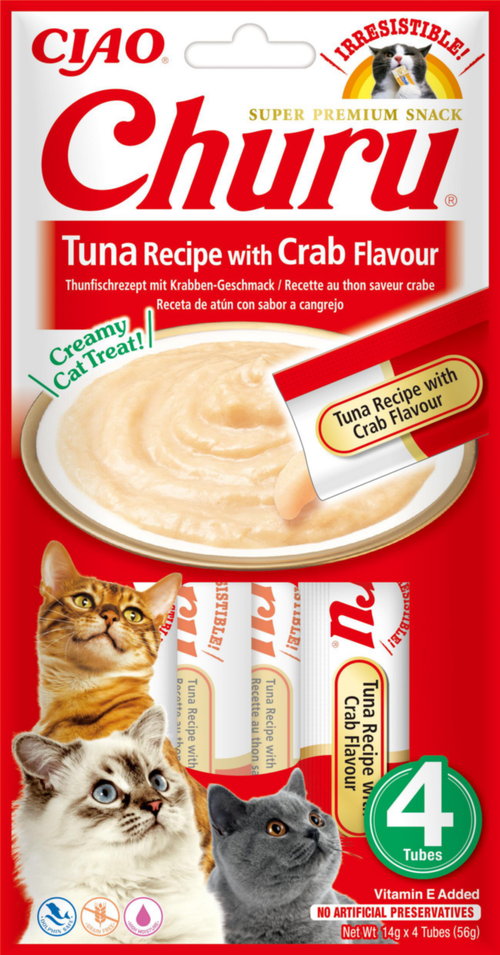 Visuel 1 du produit Friandise en crème pour chat thon avec saveur crabe Inaba Ciao Churu - 4 x 14 g