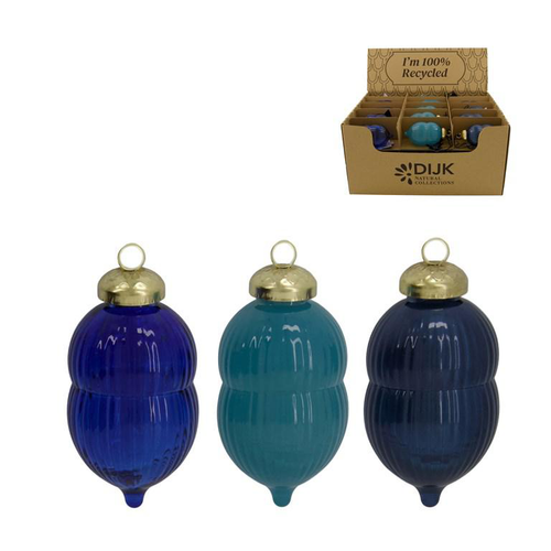 Visuel 1 du produit Boule de Noël en verre recyclé bleu - Ø 5,5 x H 11 cm