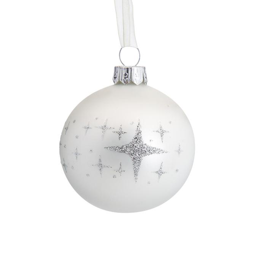 Visuel 1 du produit Boule en verre blanc d'hiver pourtour étoiles - Ø 6 cm