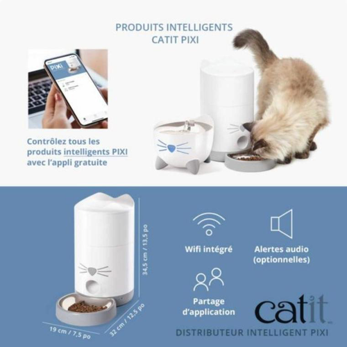 Visuel 6 du produit Distributeur de nourriture pour chat coloris blanc Pixi Smart Wifi Catit – 1,2 kg