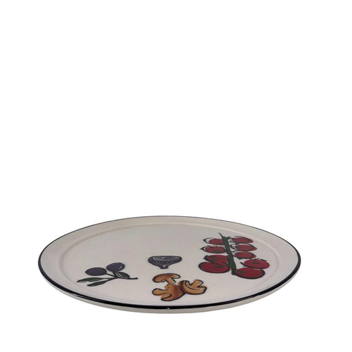 Visuel 2 du produit Plat rond à pizza en grès blanc à décor légumes Agathe - Ø 31,5 cm