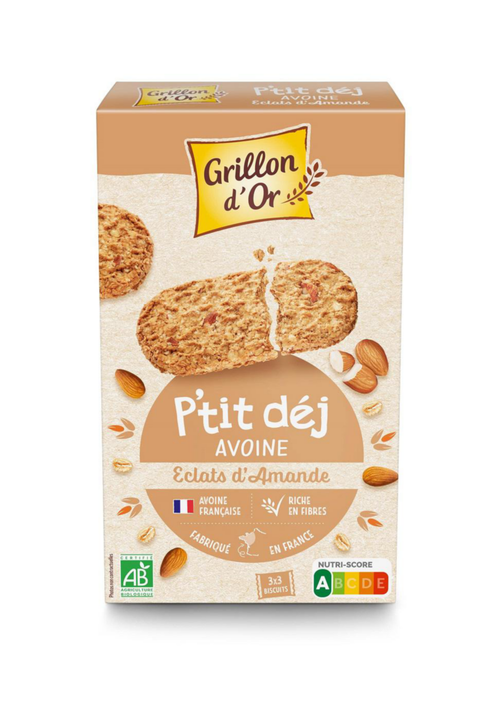 Visuel 1 du produit Biscuits p'tit déj avoine amande bio Grillon d'Or - 150 gr