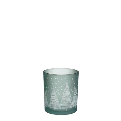 Visuel 1 du produit Porte bougie en verre gris à motif arbres - Ø 9 x H 10 cm