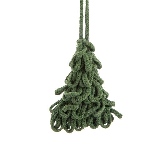 Visuel 1 du produit Suspension forme sapin en fils de tissu vert - 12 x 12 cm