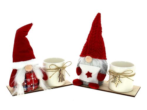 Visuel 1 du produit Cache pot blanc en céramique avec gnome rouge - 22 x 9 x 22 cm