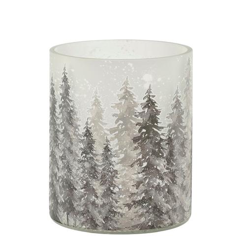 Visuel 1 du produit Photophore en verre blanc avec décor arbre gris - Ø 13,5 x H 17 cm