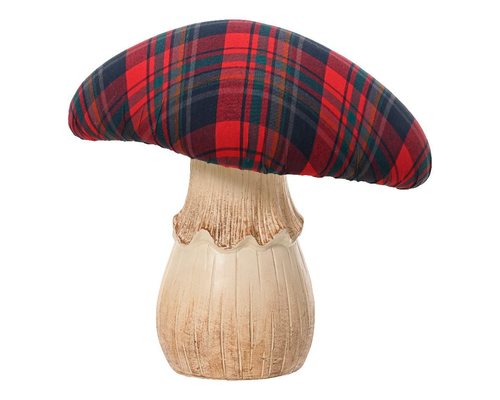 Visuel 1 du produit Champignon en terre cuite avec chapeau tartan rouge - 9 x 12 x 12 cm
