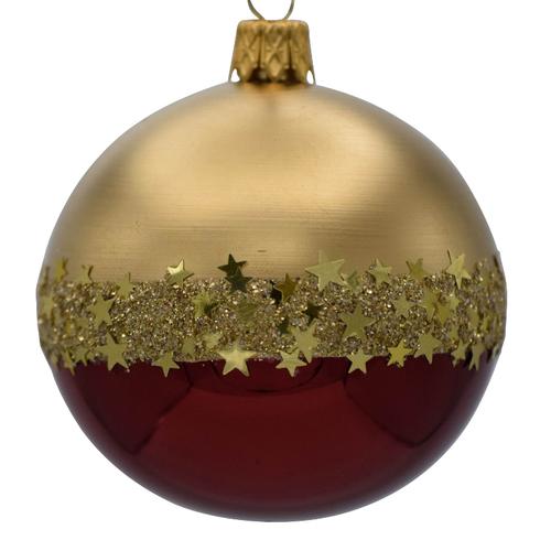 Visuel 1 du produit Boule de Noël en verre or mat avec motif végétal or brillant - Ø 7 cm