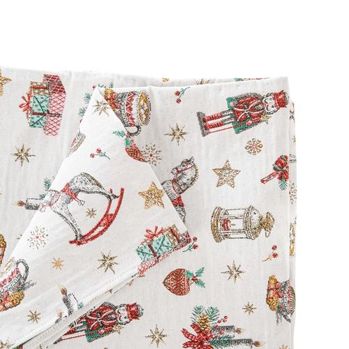 Visuel 2 du produit Nappe en coton et polyéthylène crème à motifs de Noël Chaumière - 250 x 150 cm