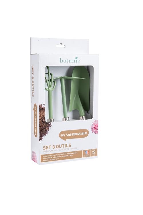 Visuel 1 du produit Lot d'outils à main pour le jardin coloris amande (transplantoir, serfouette, griffe) botanic® - 3 outils