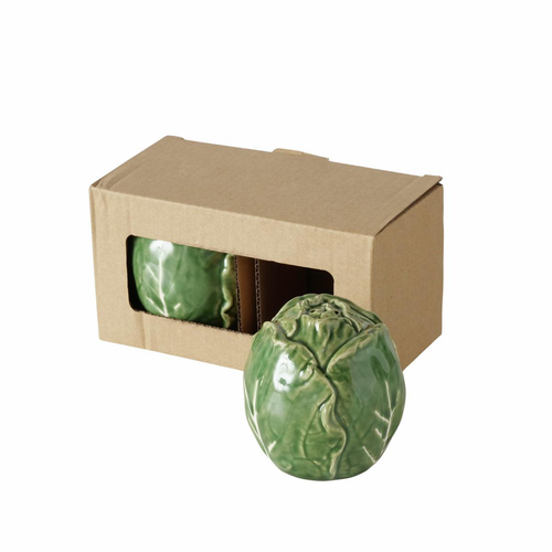 Visuel 1 du produit Ensemble sel et poivre en dolomite et silicone verts Cabbage - Ø 7,5 x H 7,5 cm