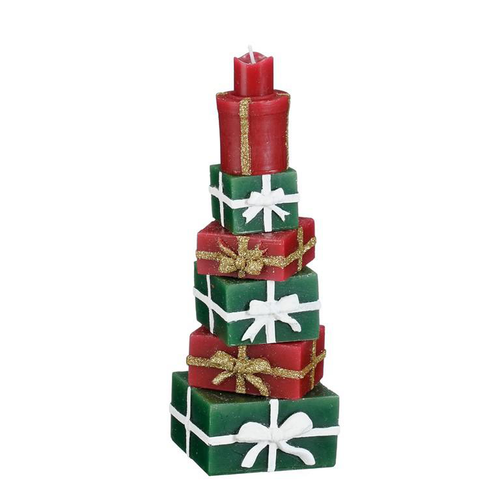 Visuel 1 du produit Bougie rouge et verte forme cadeaux - 8 x 7 x 23 cm