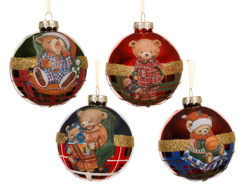 Visuel 1 du produit Boule en verre multicolore avec motif ours - Ø 8 cm