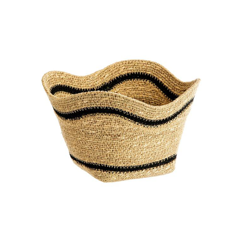 Visuel 1 du produit Corbeille tulipe en osier naturel rayé noir grand modèle - 32 x 32 x 17 cm