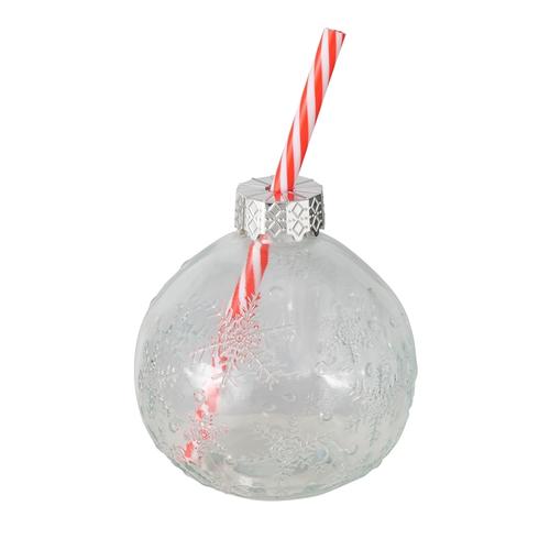 Visuel 1 du produit Gobelet en verre transparent 400 ml avec paille rouge plastique Julla - Ø 10 x H 17 cm