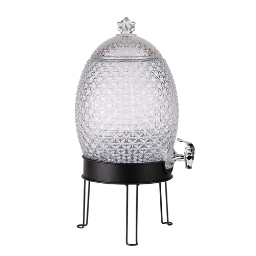 Visuel 1 du produit Fontaine en verre transparent forme ananas avec support métal - 10 L