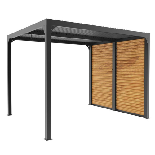 Visuel 1 du produit Pergola bioclimatique coloris gris en aluminium et bois - 2,4 x 3 m