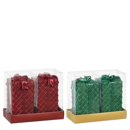 Visuel 1 du produit Lot de 2 bougies forme cadeau coloris Noël - Ø 5,5 x H 9 cm