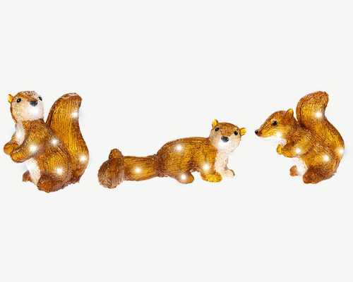 Visuel 1 du produit Ensemble de 3 écureuils lumineux en acrylique à 30 LED blanc froid intérieur/extérieur sur câble argent