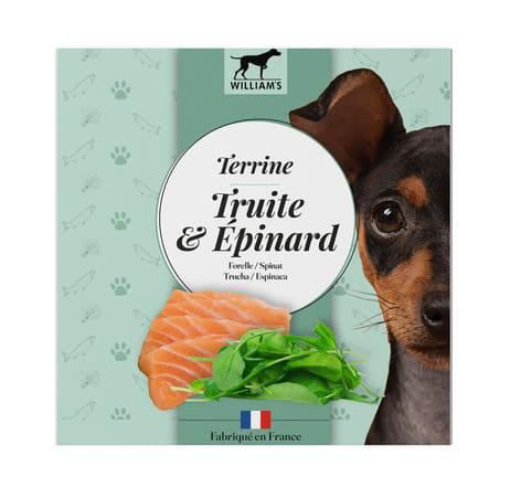 Visuel 1 du produit Alimentation humide complémentaire pour chien terrine truite et épinards William's - 80 g