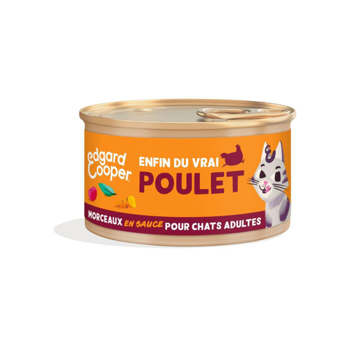 Visuel 1 du produit Pâtée pour chat adulte au poulet morceaux en sauce sans céréales Edgard & Cooper - 85 g