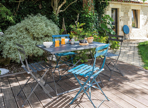 Visuel 2 du produit Guéridon pliant gris, acier époxy, PROLOISIRS Cuba - 110x70 cm