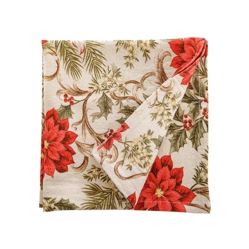 Visuel 1 du produit Ensemble de 2 serviettes en coton et lin à fleurs beige et orange Sonate - 45 x 45 cm