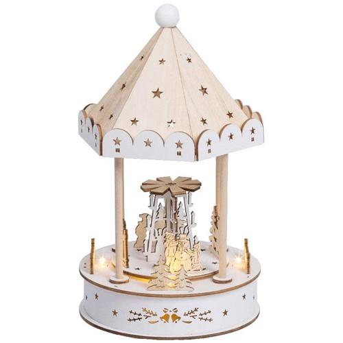 Visuel 1 du produit Village de Noël en bois certifié FSC® manège musical animé LED blanc chaud intérieur - Ø 15 x H 26 cm