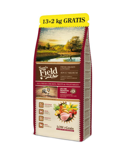 Visuel 1 du produit Croquette pour chien medium au poulet Sam's Field - 13 + 2 kg