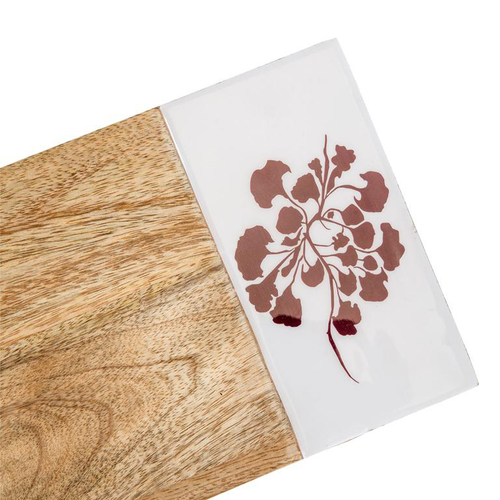 Visuel 2 du produit Petite planche à découper en bois de manguier et décor fleuri blancouge - 30 x 15 cm