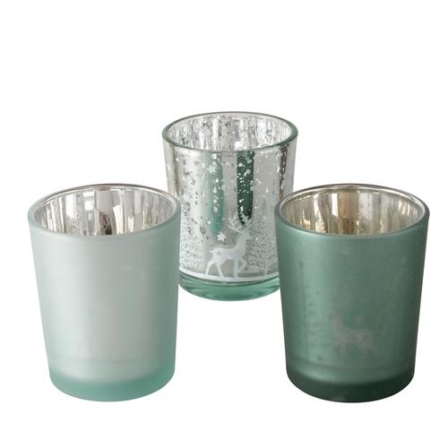 Visuel 1 du produit Photophore en verre vert clair et argent Sagel - Ø 5,5 x H 6,5 cm
