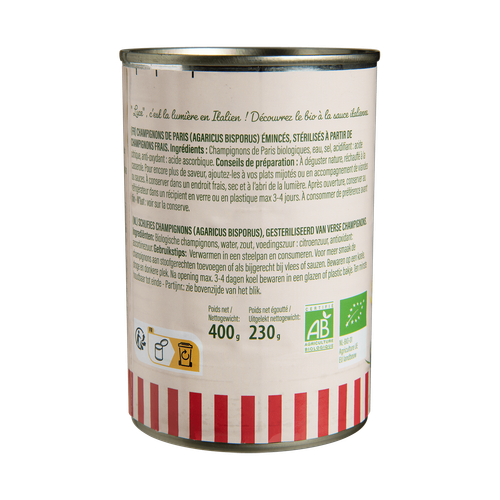 Visuel 3 du produit Champignons de Paris émincés bio Luce - 400 g