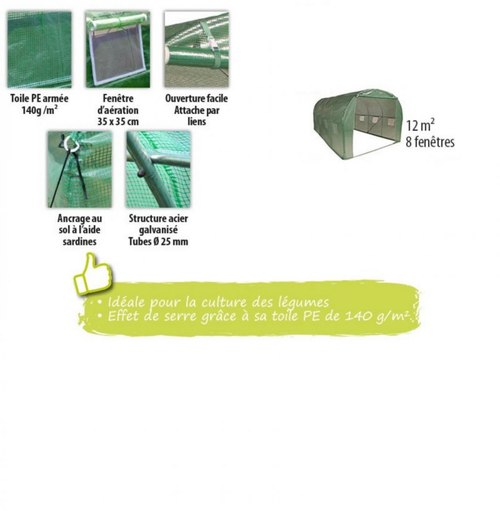 Visuel 3 du produit Serre tunnel 12m², bâche PE 140 g/m² - JANY FRANCE