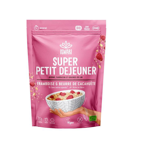 Visuel 1 du produit Super petit déejeuner bio framboise, beurre de cacahuète Iswari - 360 g