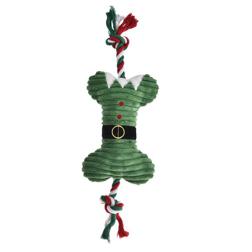 Visuel 1 du produit Jouet de Noël pour chien coloris multicolore os en peluche avec corde Bubimex - 14 x 43 cm