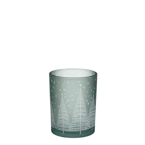 Visuel 1 du produit Porte bougie en verre gris à motif arbres - Ø 10 x H 12,5 cm