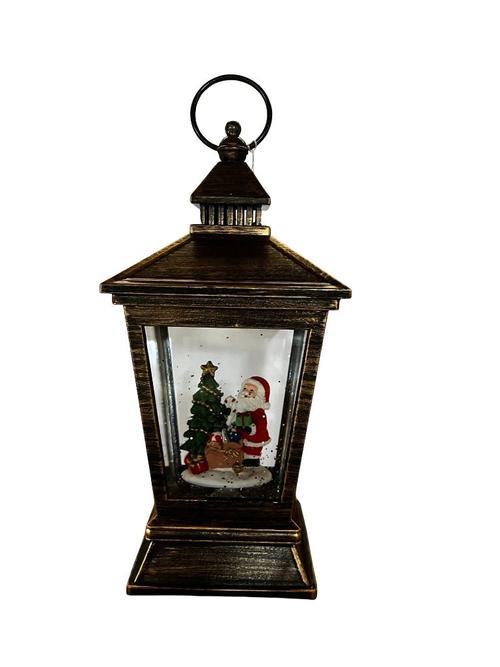 Visuel 1 du produit Lanterne à LED en polyrésine bronze avec père Noël - 11 x 11 x 23,5 cm