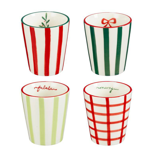 Visuel 1 du produit Gobelet blanc à rayures colorées Noël - Ø 8 x 9 cm