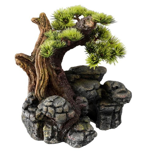 Visuel 3 du produit Décor d'aquarium pierre bonsai coloris vert en résine de polyester - 16,5 x 16,5 x 18 cm