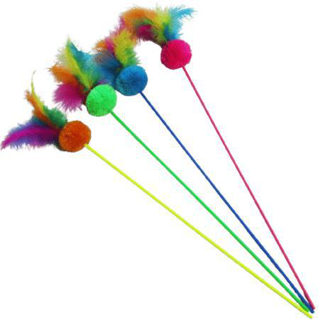 Visuel 1 du produit Canne à pêche pour chat coloris multicolore avec des plumes Bubimex - 58 cm