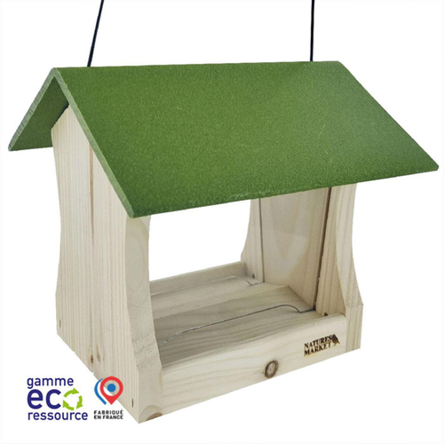 Visuel 1 du produit Mangeoire pour oiseaux en épicéa coloris vert eco-ressourcée suspendue Natures Market Miam - 19 x 20 x 20 cm