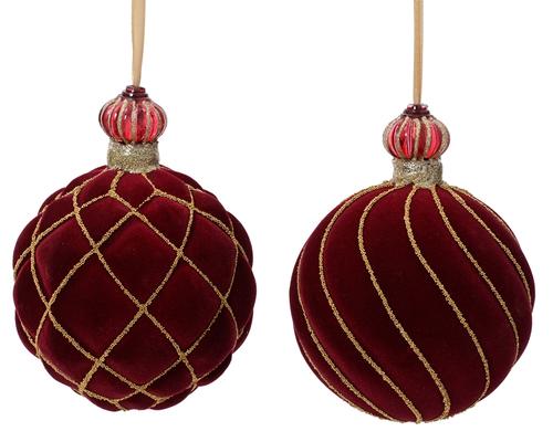 Visuel 1 du produit Ornement baroque en verre bordeaux et or - Ø 10 cm